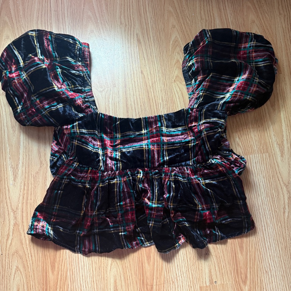 Plaid Puff Sleeve Top